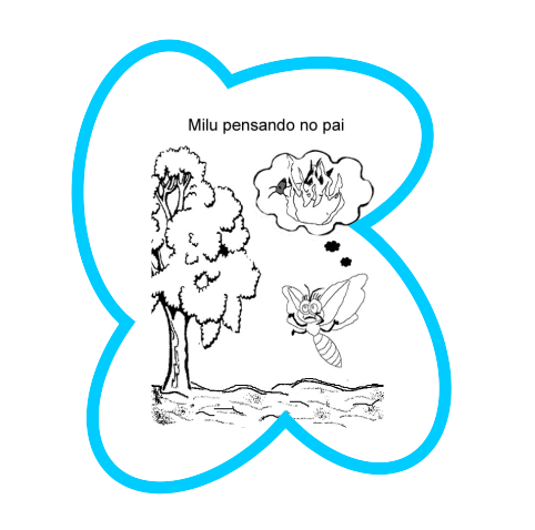 Desenho de Milu pensando no pai